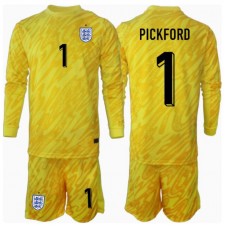 England Jordan Pickford #1 Målvakt Bortaställ Barn EM 2024 Långa ärmar (+ Korta byxor)